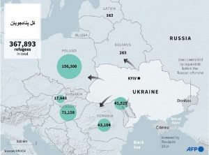نقشه‌ای که نشان می‌دهد پناه‌جویان اوکراینی به کدام کشورها رفته‌اند
